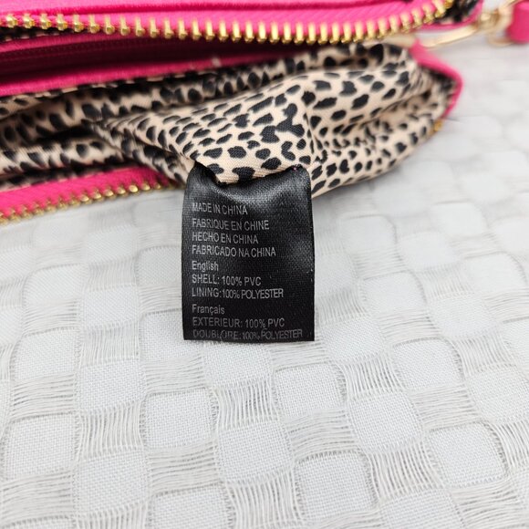 Crossbody Pink Cherry Vegan Leather Leopard Print Lining Purse Clutch Wristlet - Picture 8 of 9